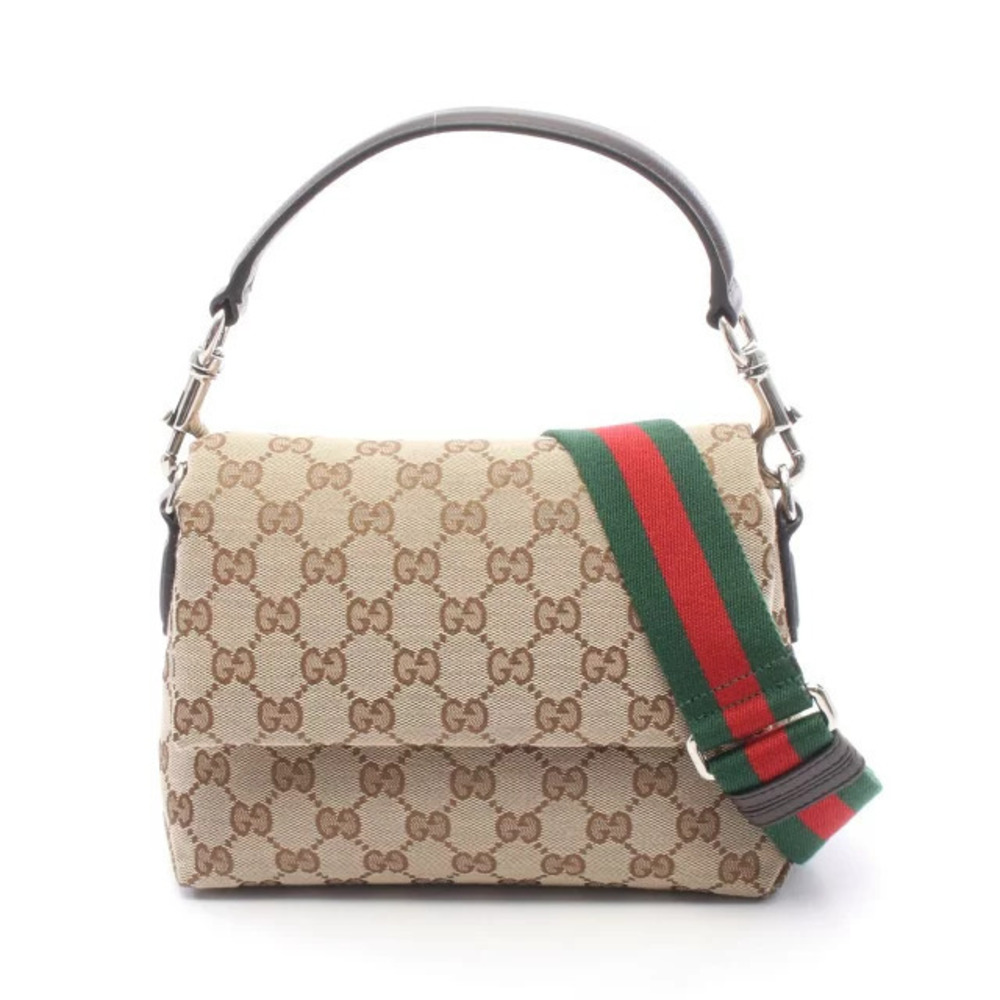 Gucci GG Canvas Sherry Shoulder Bag Leather Beige Cream Brown